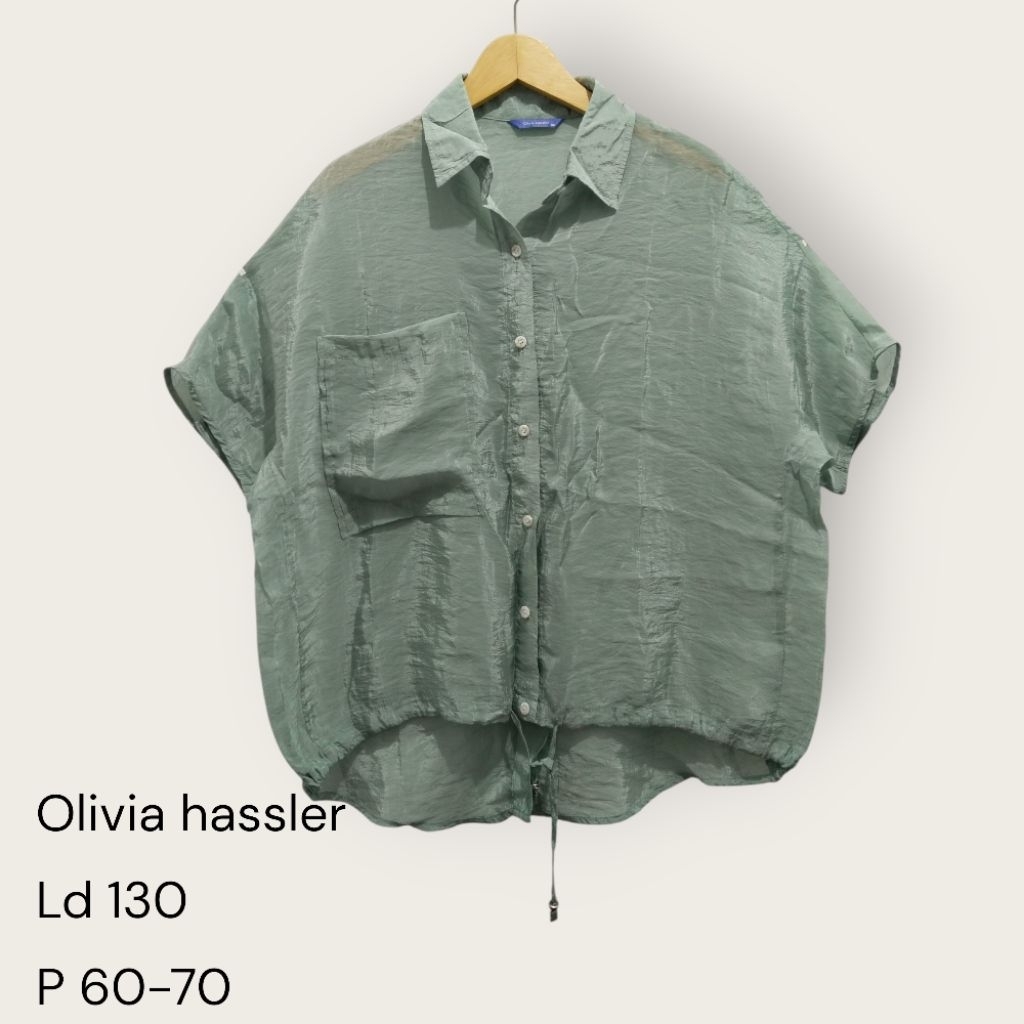 Kemeja oversize serut long back sage green