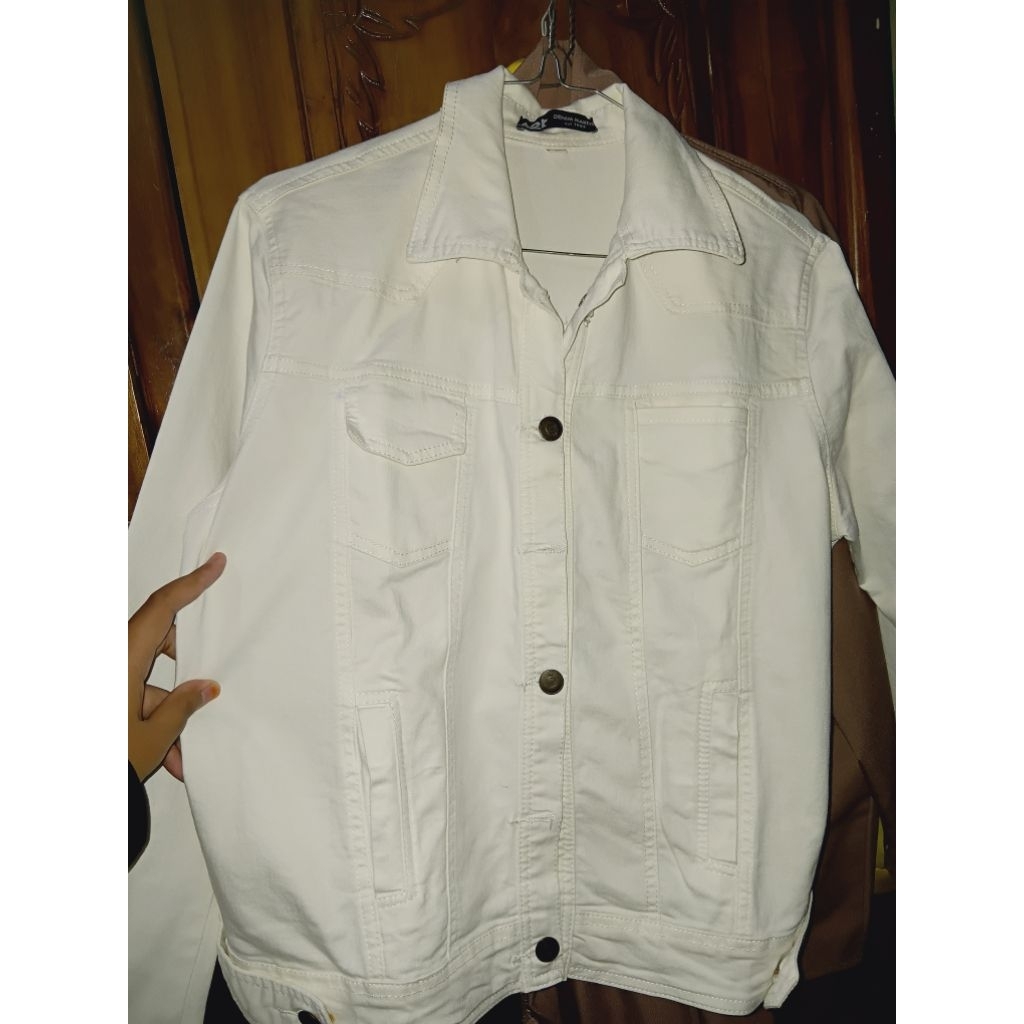 Jaket Denim Putih - Jaket bomber [ PRELOVED ]