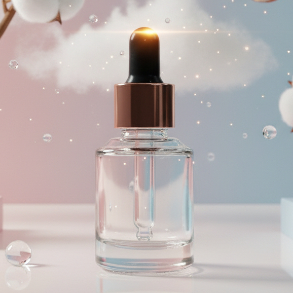 BOTOL PIPET BM 15ML BENING BAHU MIRING KACA TEBAL - RING ROSE GOLD KARET HITAM - SERUM KOSMETIK SKIN