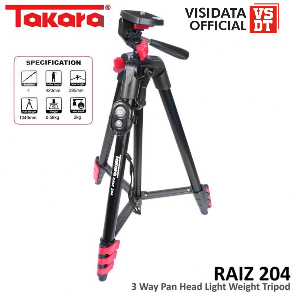 TAKARA RAIZ-204 Tripod untuk kamera HP Mirrorless, action cam, Handphone - tinggi max 134 cm