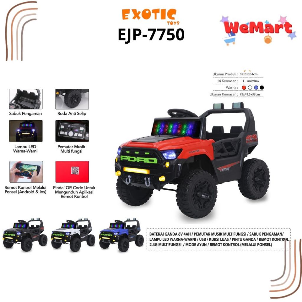 EJP 7727 EJP 7750 VOLTA 5007 EXOTIC KIDS RECHARGEABLE CAR // Mainan Mobil Aki Anak Ban Plastik Dilen