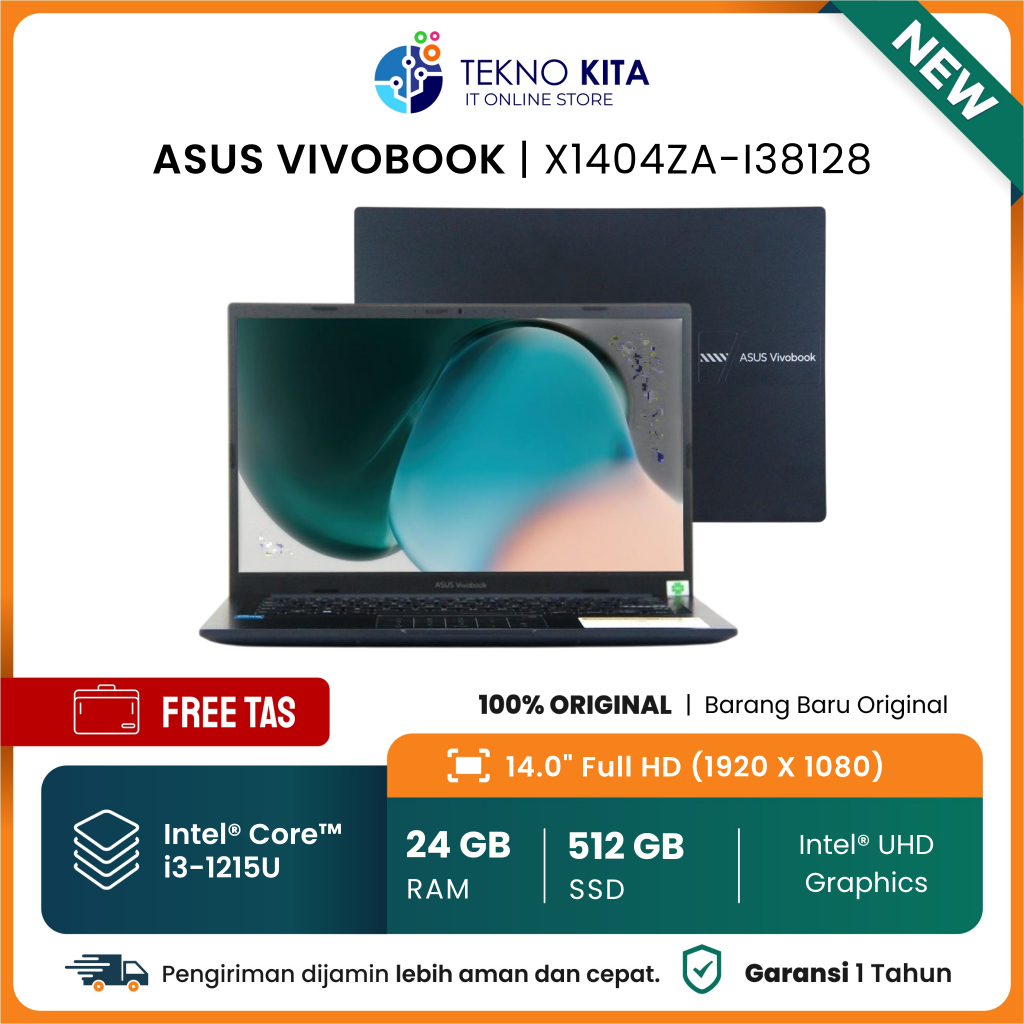 Laptop Anti Lemot Asus CORE I3 GEN 12 - 24GB RAM - SSD 512GB - 14" FHD - BLUE - LAPTOP ASUS VIVOBOOK