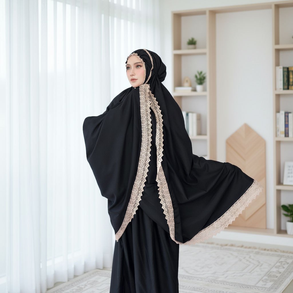 Mukena Renda Premium Katun Rayon Jumbo – Mukena Dewasa Elegan Resleting untuk Ramadan & Lebaran 2026