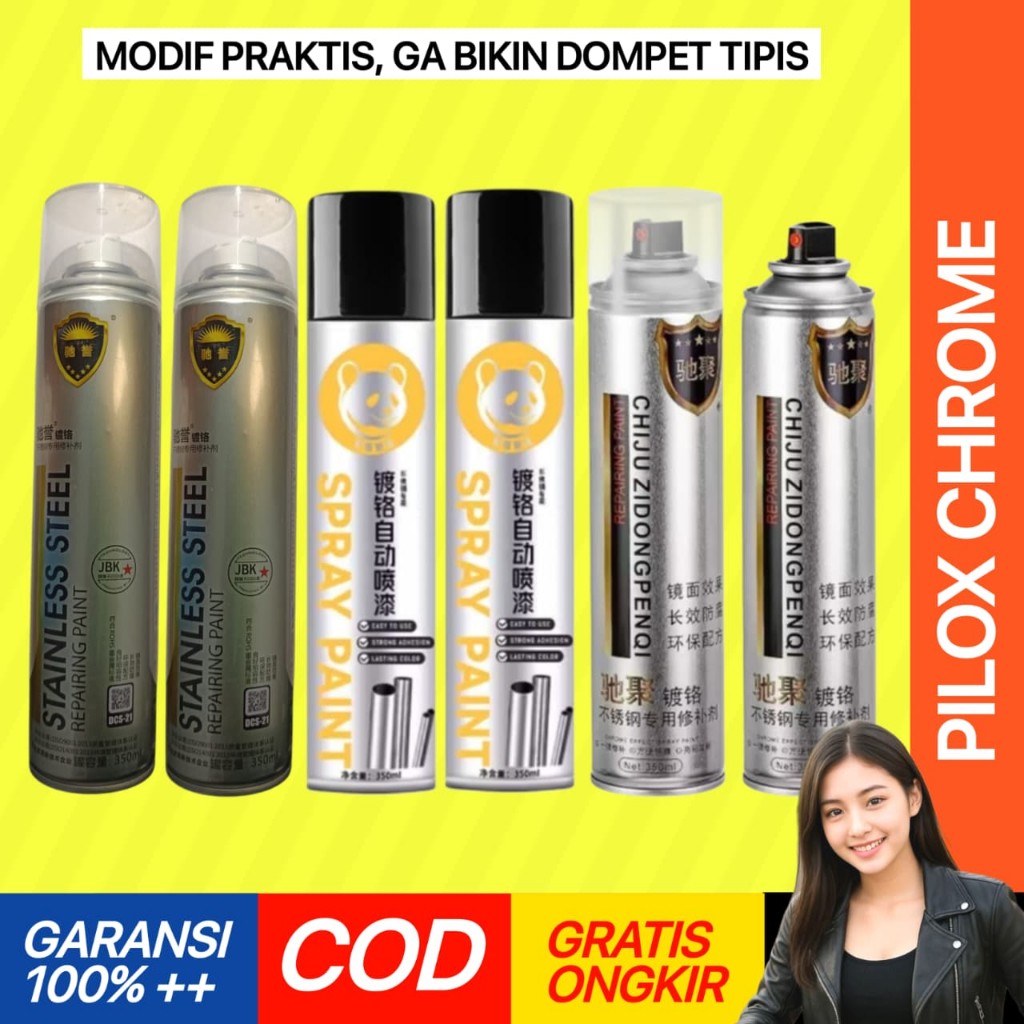Shopizen Cat Pilox Chrome Krom Crom Semprot Stainless Steel Tahan Anti Karat Panas 350ml Permanen