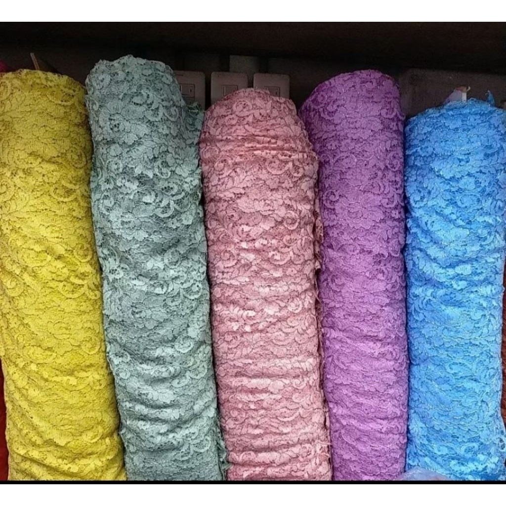 Renda Kebaya Brokat Kawat/ Renda Kebaya Brukat Kawat/ Brokat Kawat Biru Langit/ Brukat Peach/ Renda 