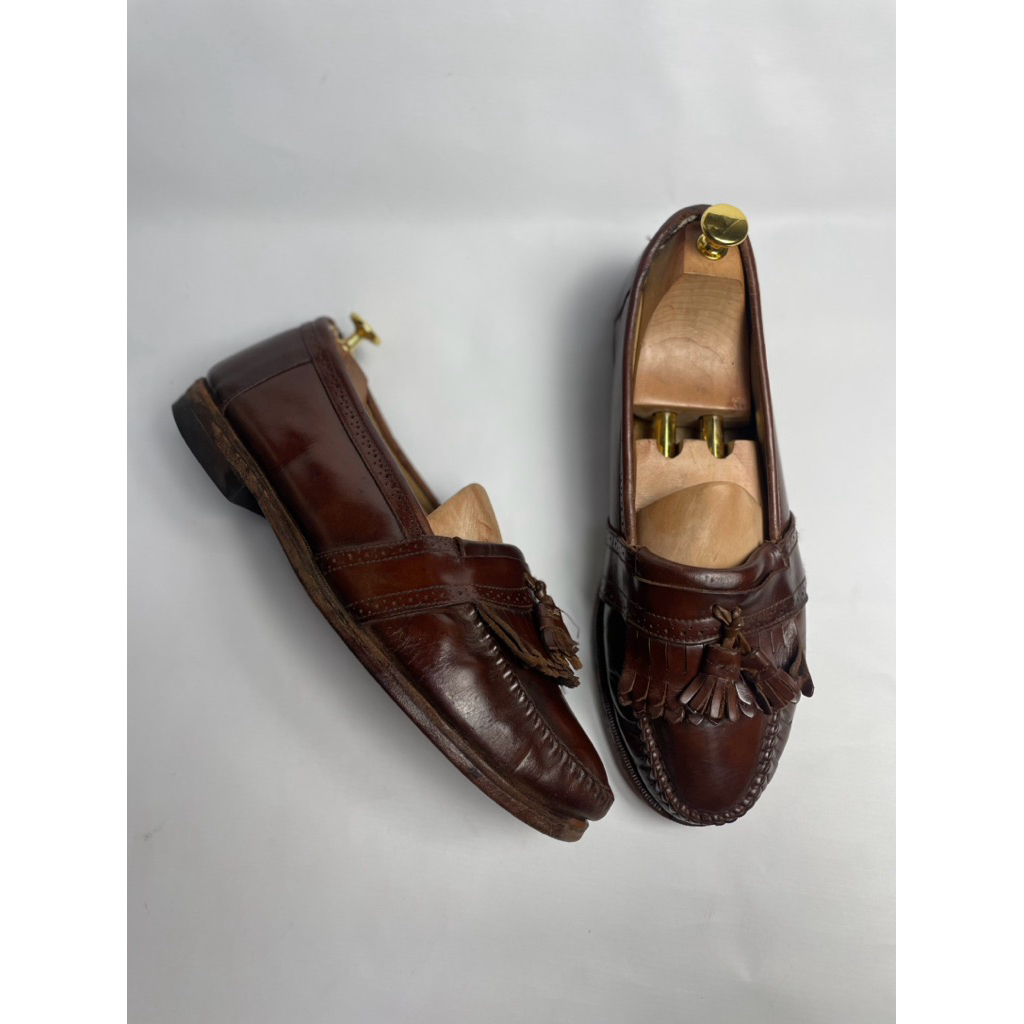 gh bass & co vintage tassel loafers brown leather size 45