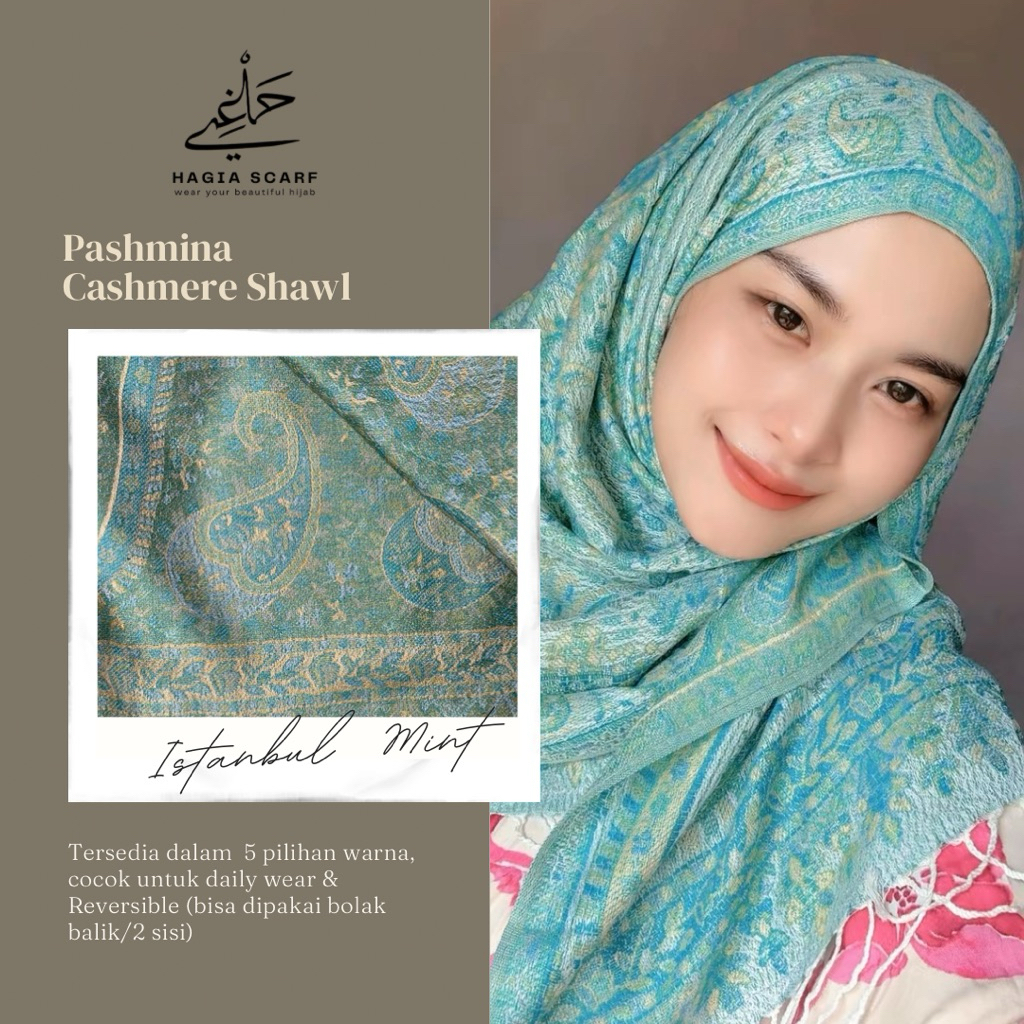 BY HAGIA SCARF - PASHMINA CASHMERE SHAWL ISTANBUL SERIES WARNA MINT READY STOCK