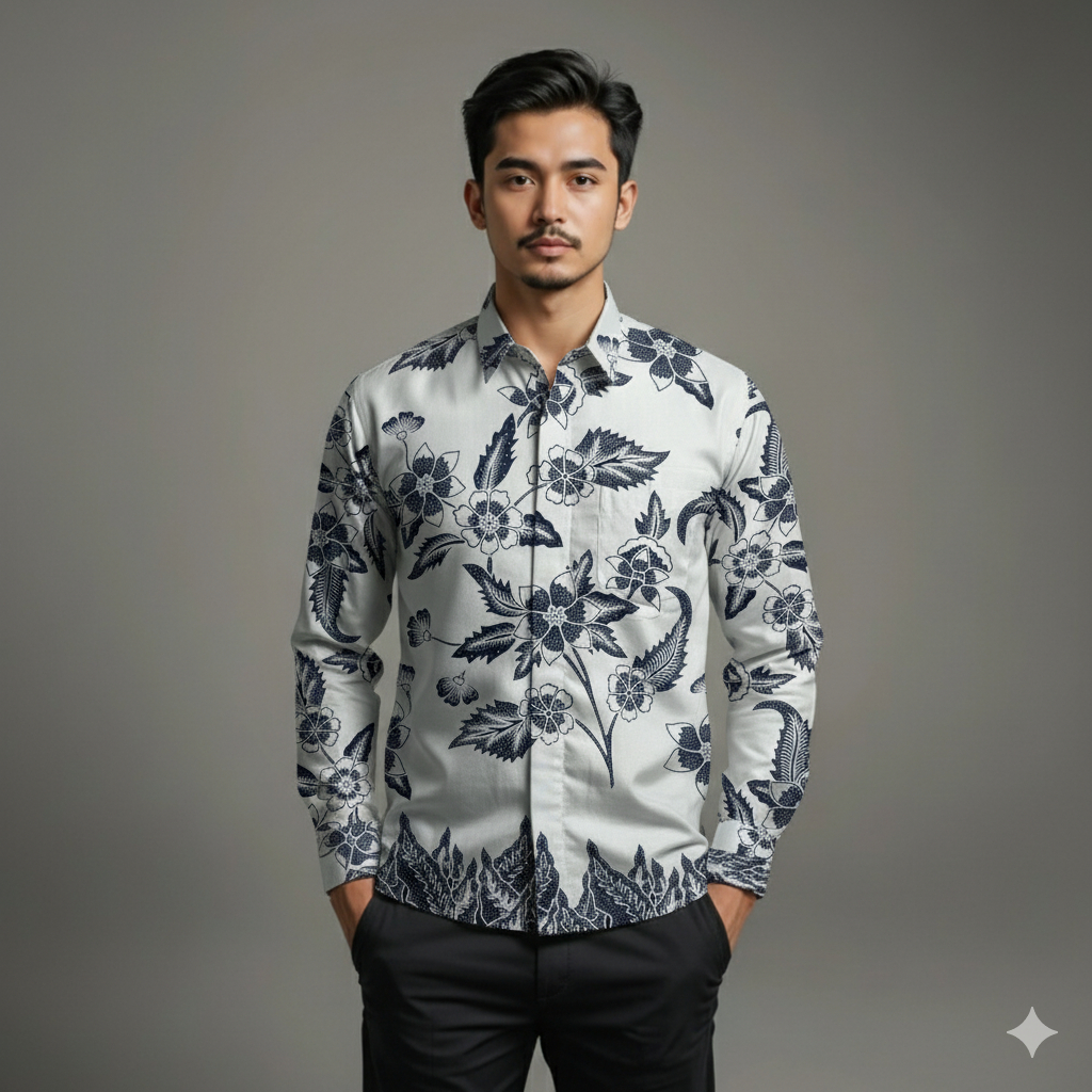 Kemeja Batik Pria Baju Lengan Panjang Slimfit Lapis Furing Batik Cinarita 1215 Bahan Katun Premium E