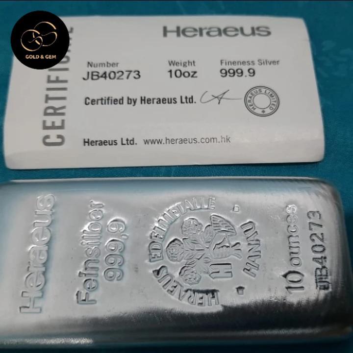 Silver Bar  Heraeus 10 Oz