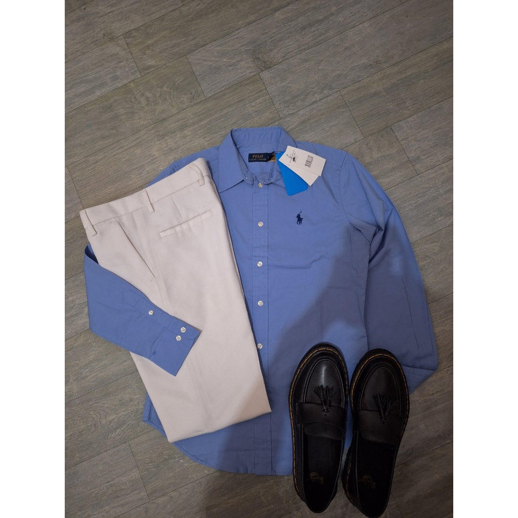 New Kemeja Blue Soft Polo Ralph Lauren Pria Wanita Cotton Original