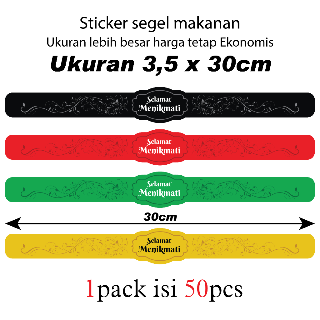 Stiker segel makanan selamat menikmati 3.5x30cm Sticker kemasan Sticker segel makanan