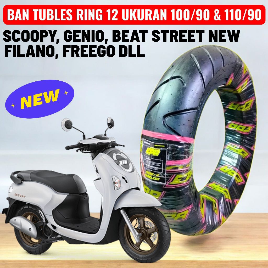 Promo Ban Luar Matic Tubles  Ring 12 100/90 & 110/90 Scoopy Genio Dll Ban Vulkanisir Fullpres Pabrik