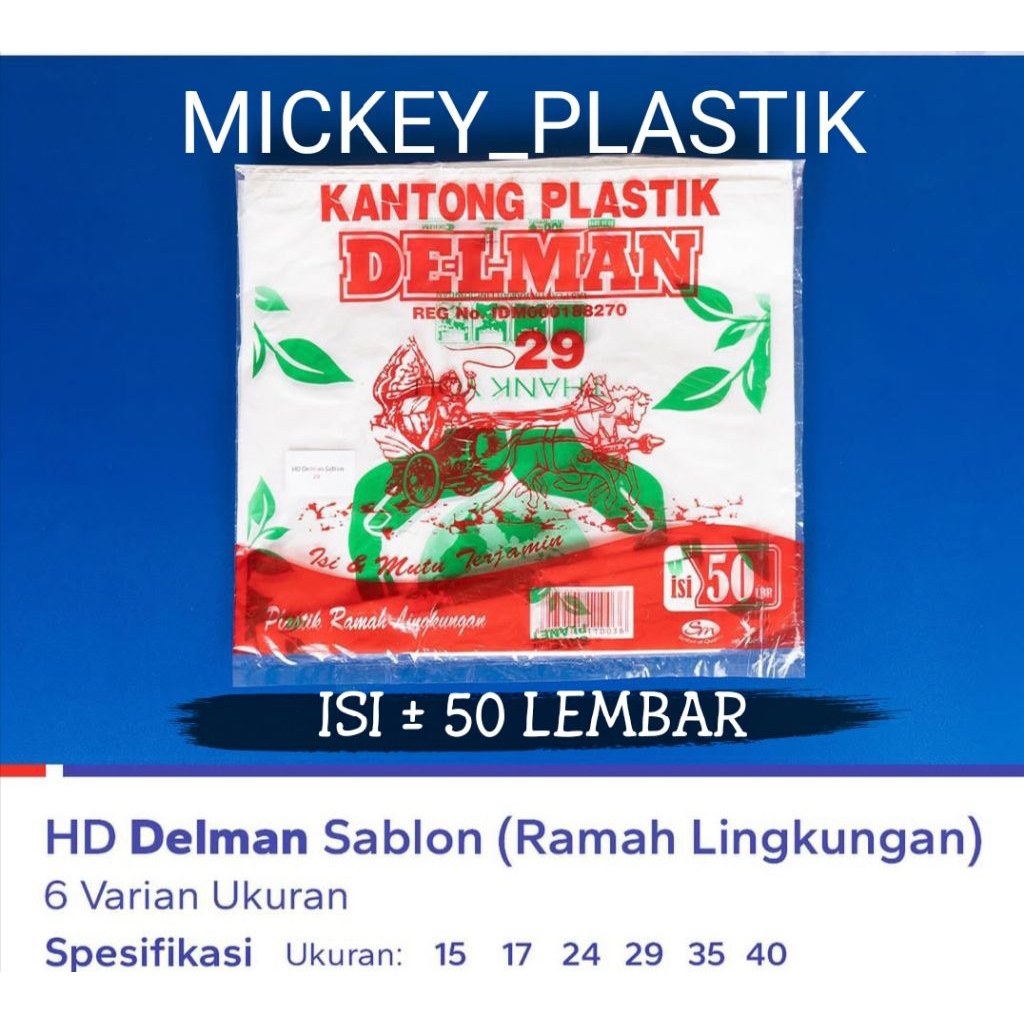 HD KANTONG PLASTIK DELMAN RAMAH LINGKUNGAN UKURAN 29 / besar / kotak dus nasi ISI 50 LEMBAR GO GREEN