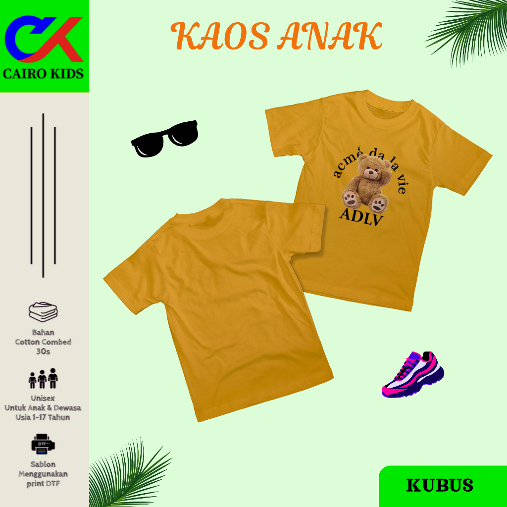 Kaos Anak & Remaja Laki-Laki 1-17 Tahun ADLV BERUANG Catton Combad 30s Baju Anak Unisex