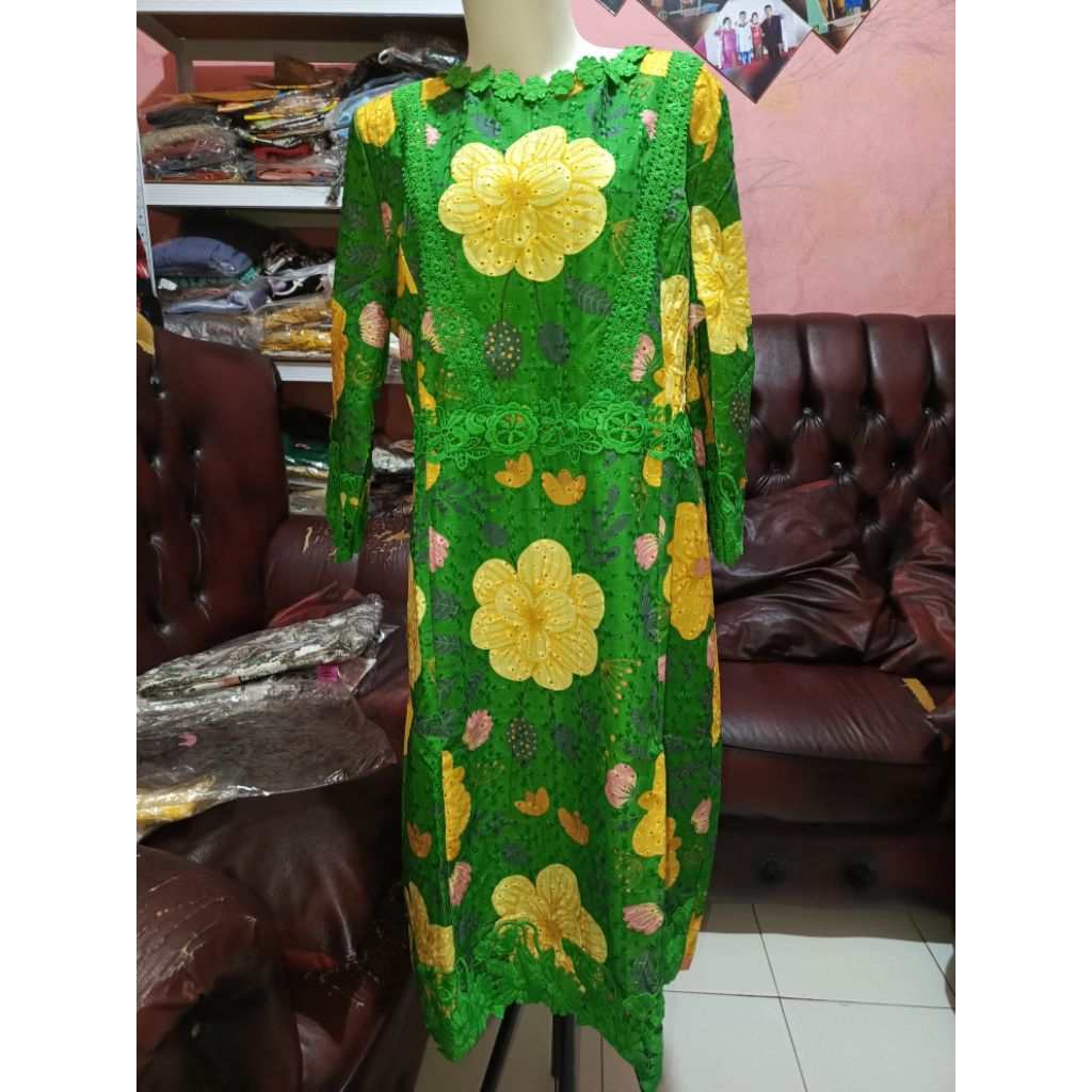 DRES NATAL WANITA SALE MURAH (XXL)/DRES KATUN BROKAT WARNA HIJAU