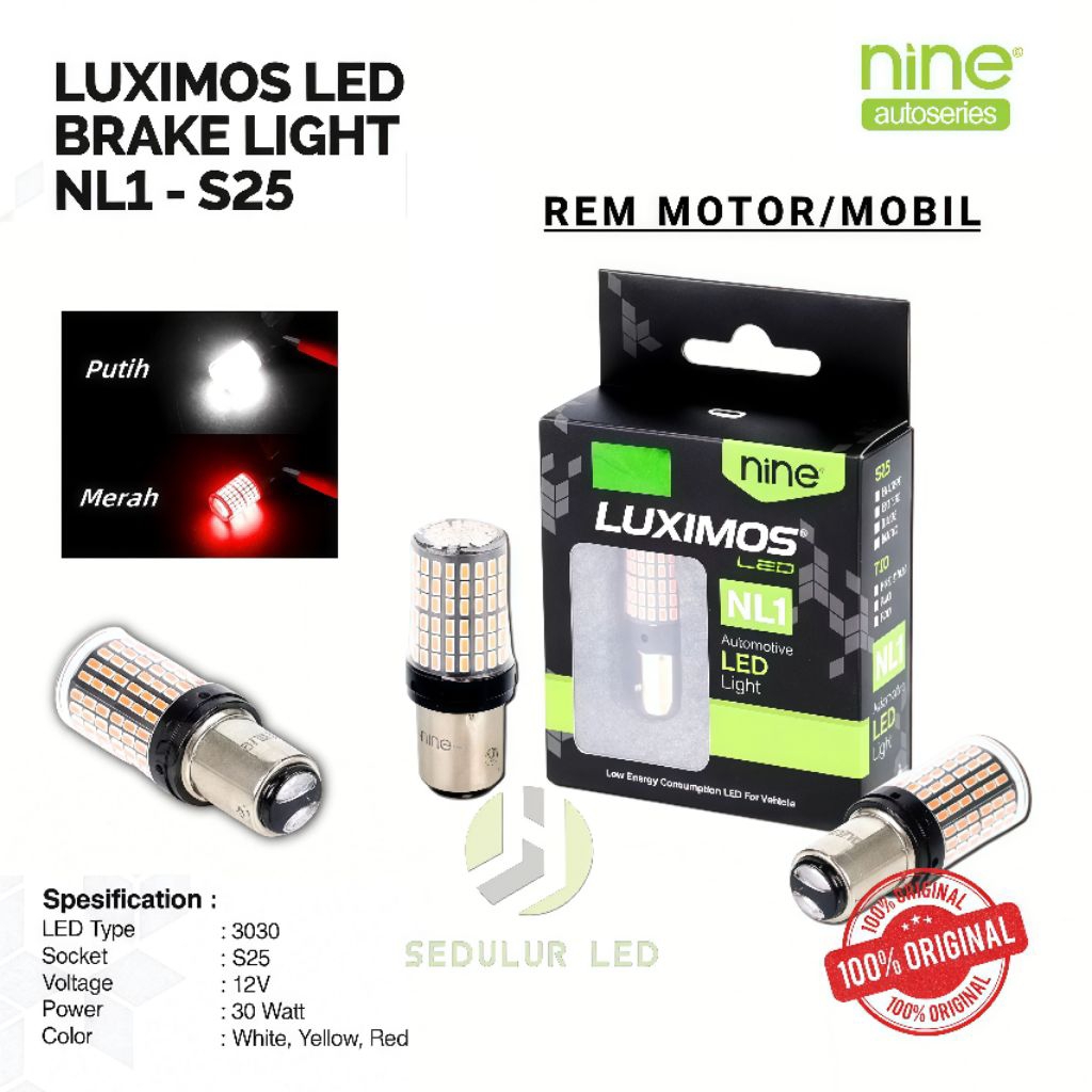 LUXIMOSLED LAMPU LED REM MUNDUR STOPLAMP MOBIL S25 T20 144 MATA KEDIP TERANG LED - NL1 NINE