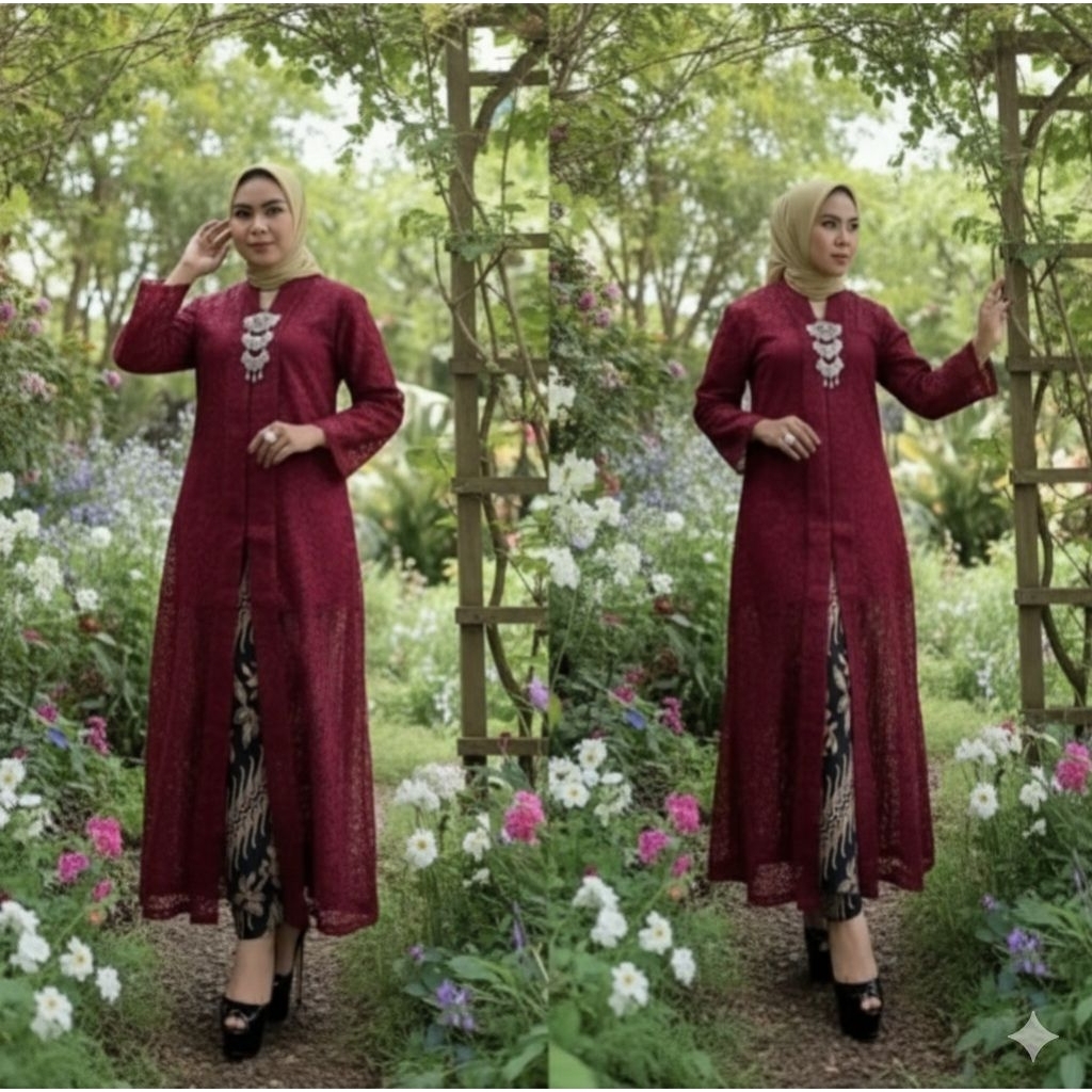 Ready Setelan Tunik Floy Brukat Hayati Modern//Kebaya Hayati Modern//Baju Kebaya/Kebaya Modern/Kebay