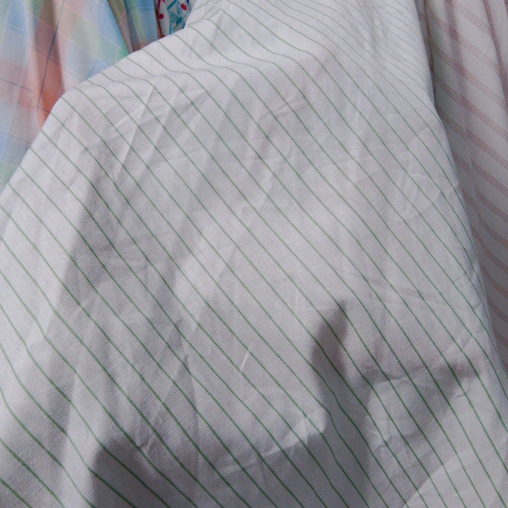 Kain Katun Poplin Motif Salur Putih Hijau / Bahan Baju Kemeja Sprei Crafting Adem Rdt