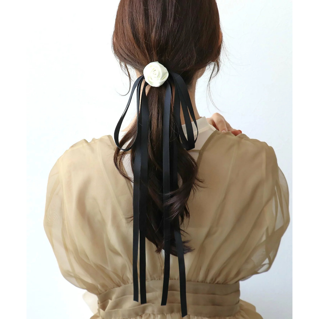 Rose long ribbon hair tie
