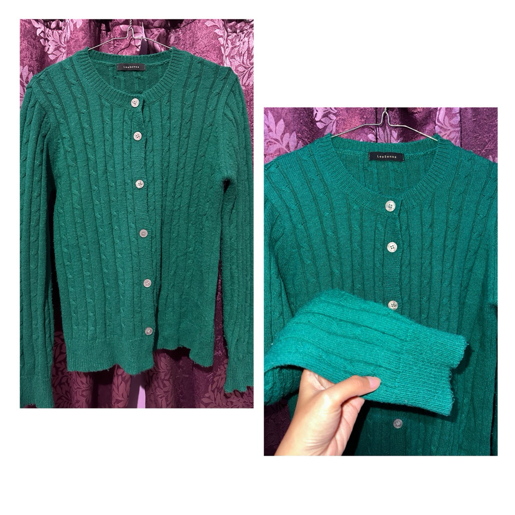 preloved cardigan kepang rajut cable knit ijo green PL