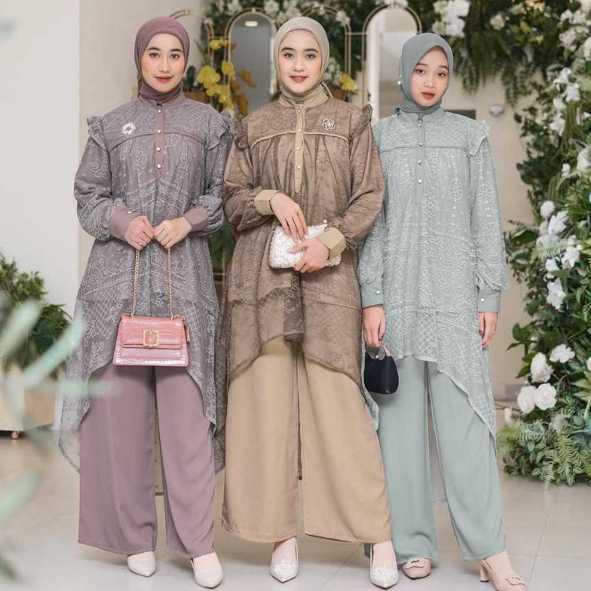 SETCEL PESTA KAIA SET CELANA TUNIK PESTA PREMIUM Setelan One Set Wanita Kekinian Outfit Kondangan