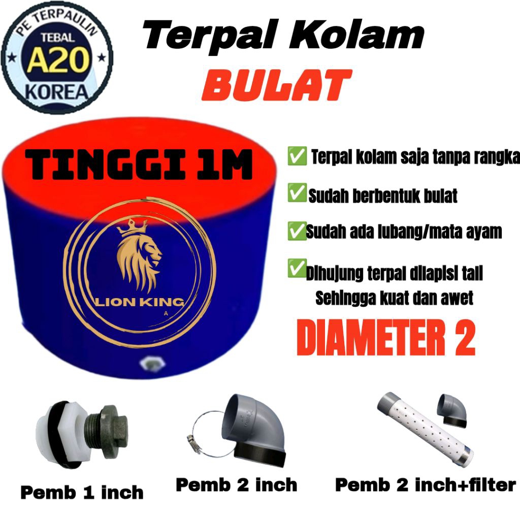 Terpal Kolam Bulat Diameter 2 Tinggi 1m