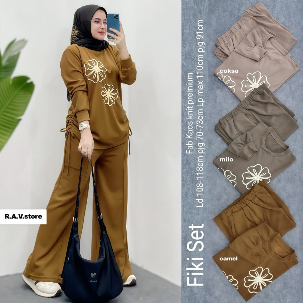 setelan kaos wanita kekinian fiki one set knit wanita