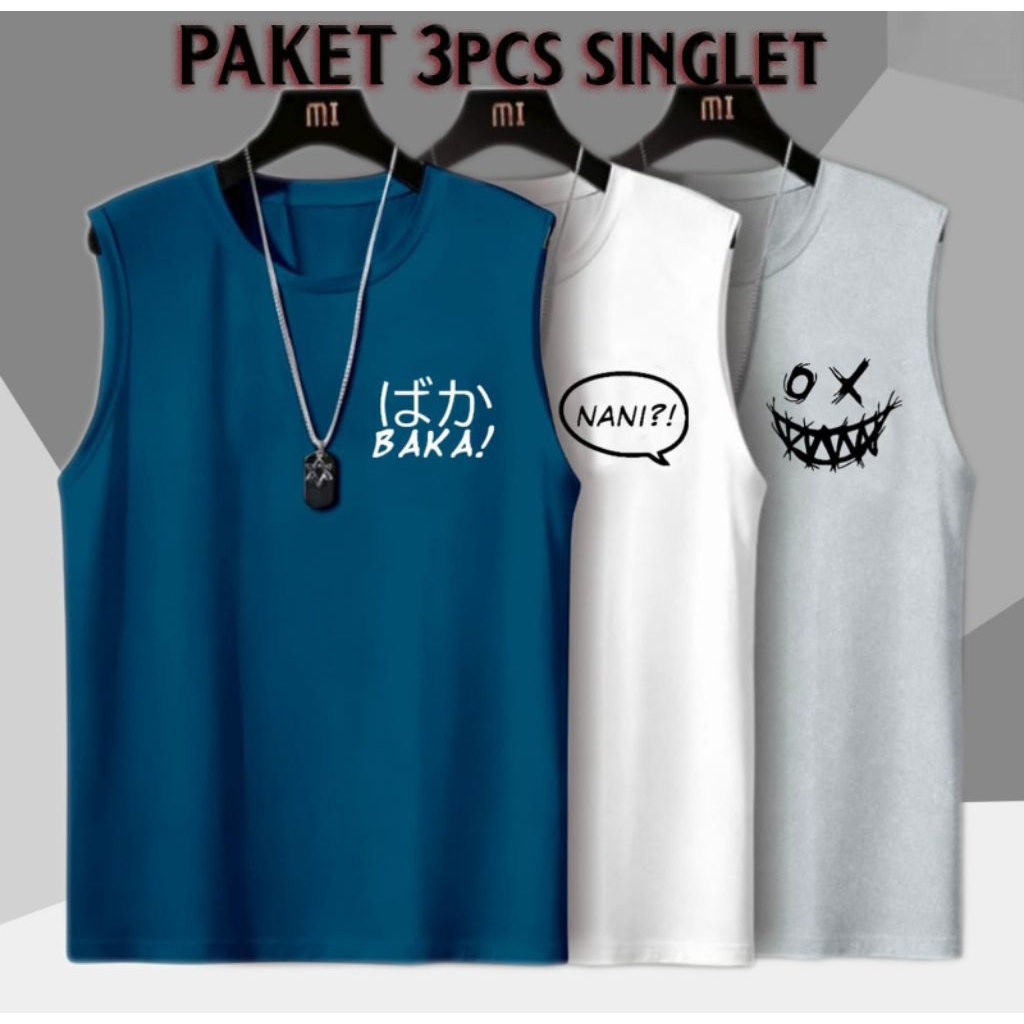 Singlet Premium Pria/Wanita Paketan Singlet Gym Lekbong Santai / Singlet Paketan Motif Simple