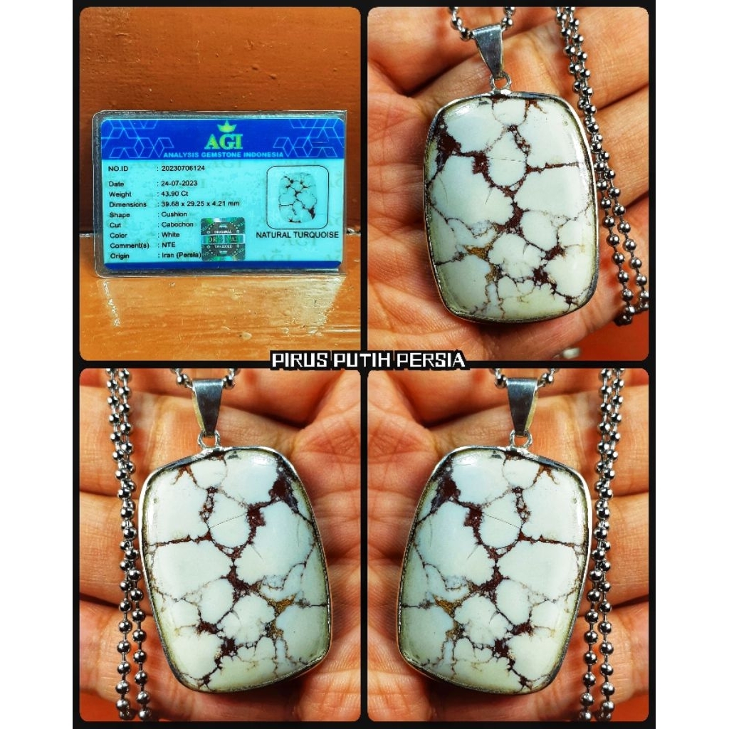 batu pirus putih jumbo persian ceplok kuro + ring perak.