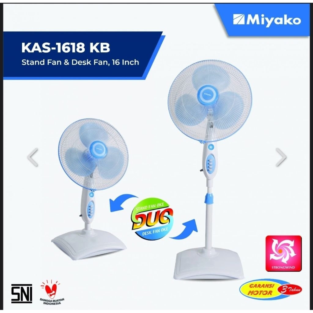 Kipas Angin Berdiri Miyako KAS-1618 KB Stand Fan Duo