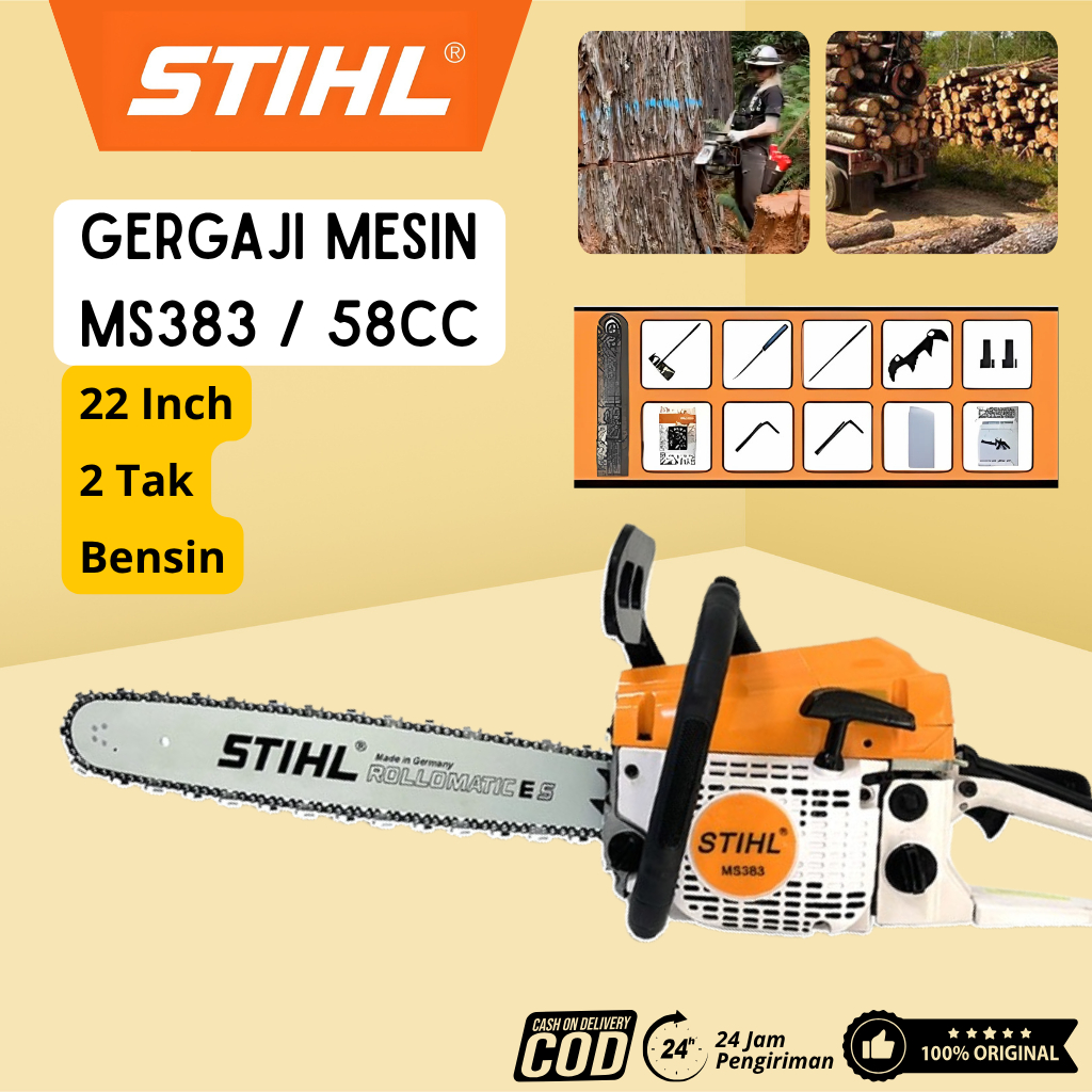 STIHL Mesin Potong Kayu 58CC 22 Inch Gergaji 2Tak Tipe Bensin Mesin Chainsaw Potong Kayu Mesin Gerga