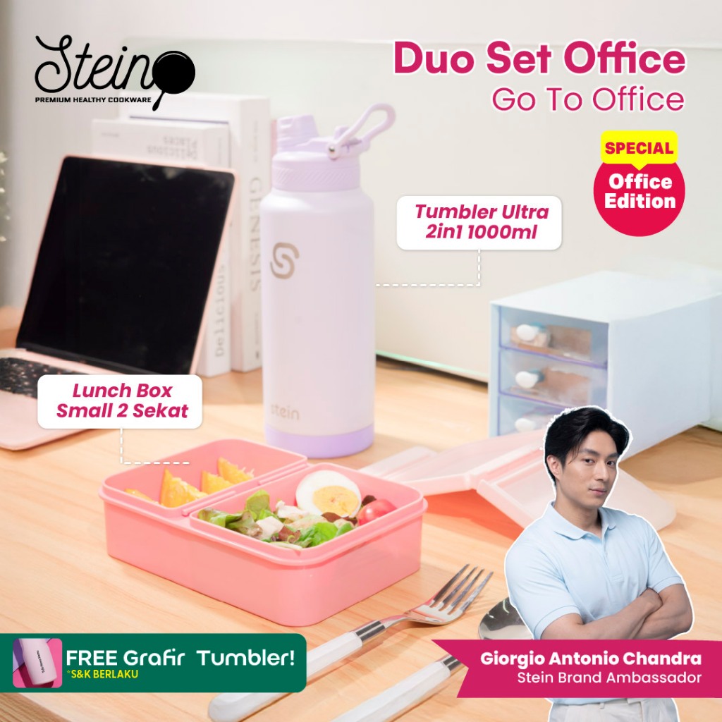 STEIN Duo Set Office - Lunch Box Mini Small 2 Sekat Kotak Bekal  & Tumbler Ultra 2in1 Botol Minum 10