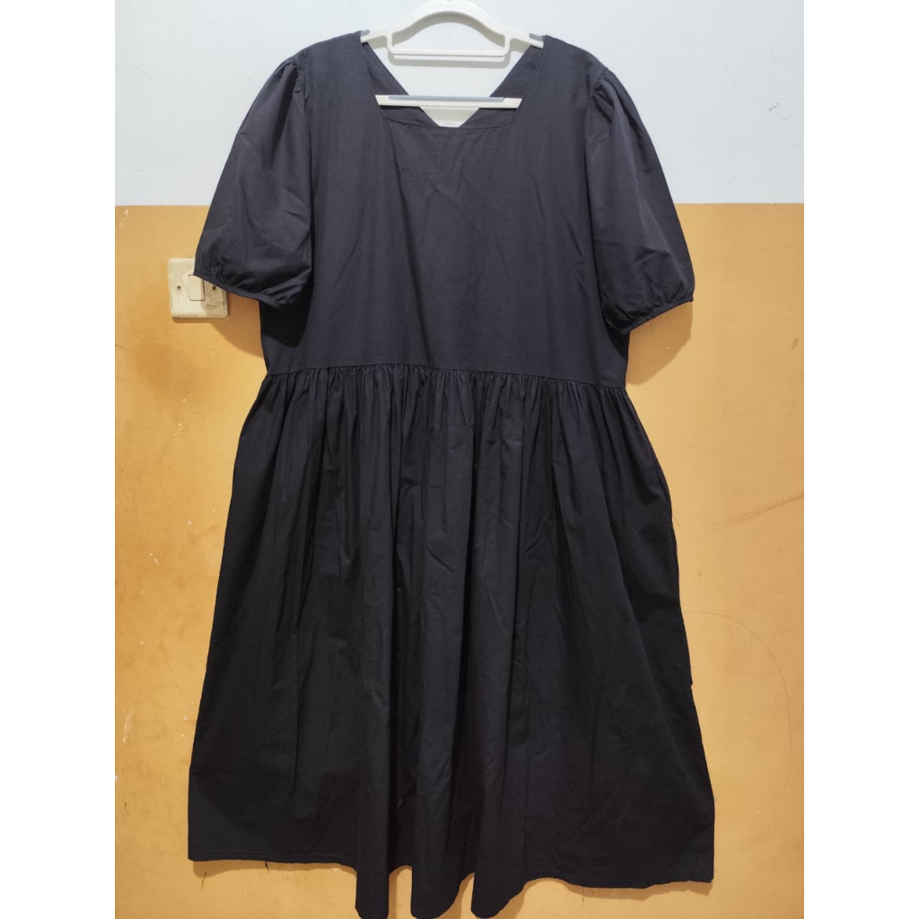 PL Dress premium katun poplin hitam megar pekat LD besar