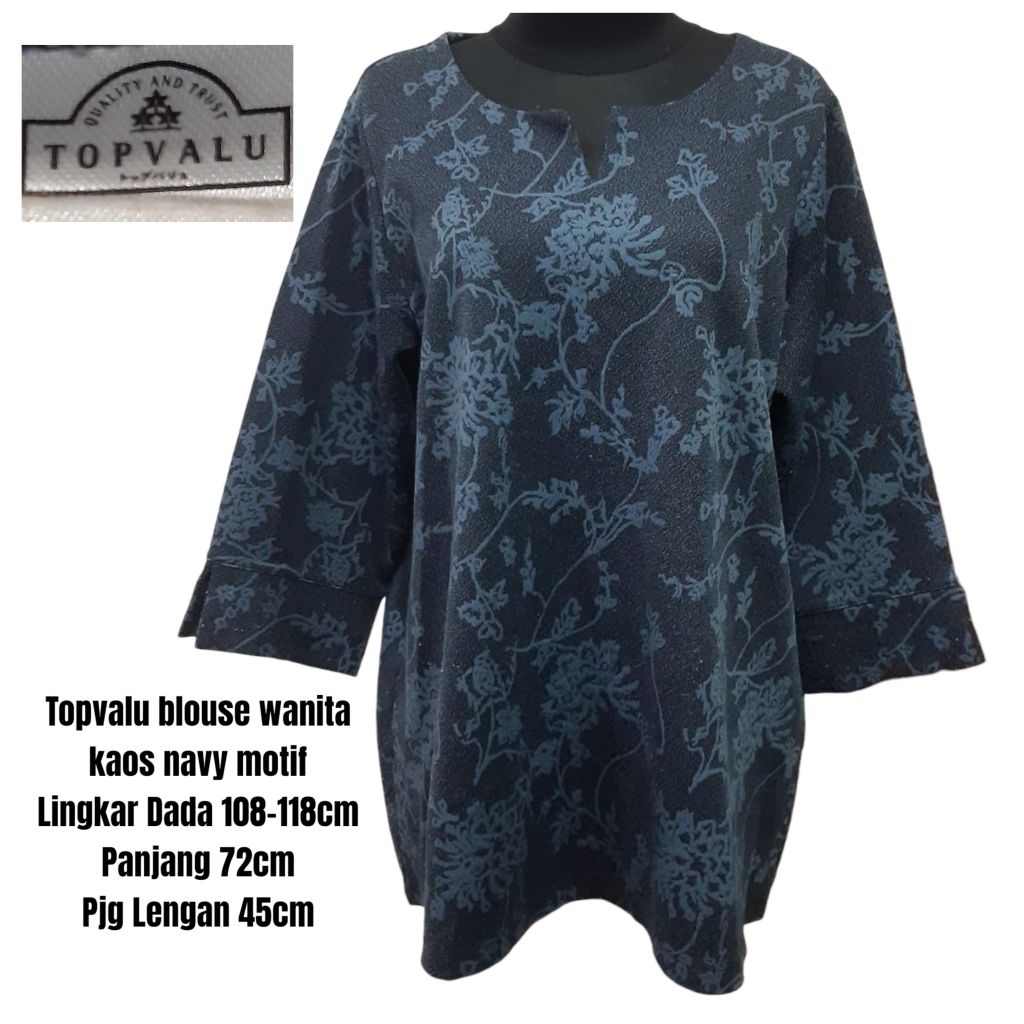 Topvalu blouse wanita kaos navy motif