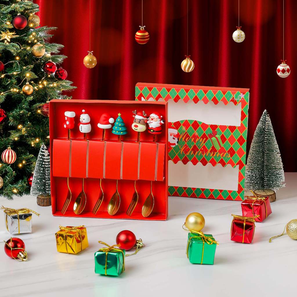 [HADIAH NATAL] Hampers Christmas Sendok Garpu Alat Makan Stainless Steel Isi 6pcs / Set Alat Makan S