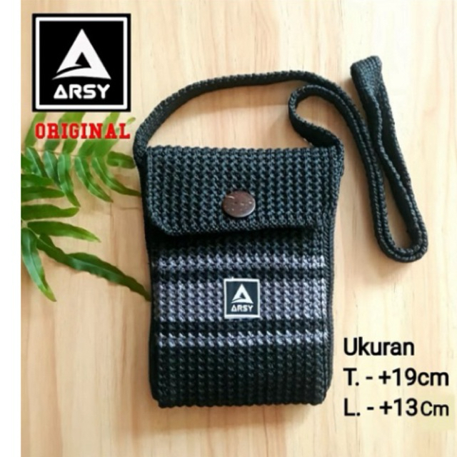 Tas rajut slempang wanita pria tas hp tas skincare strip