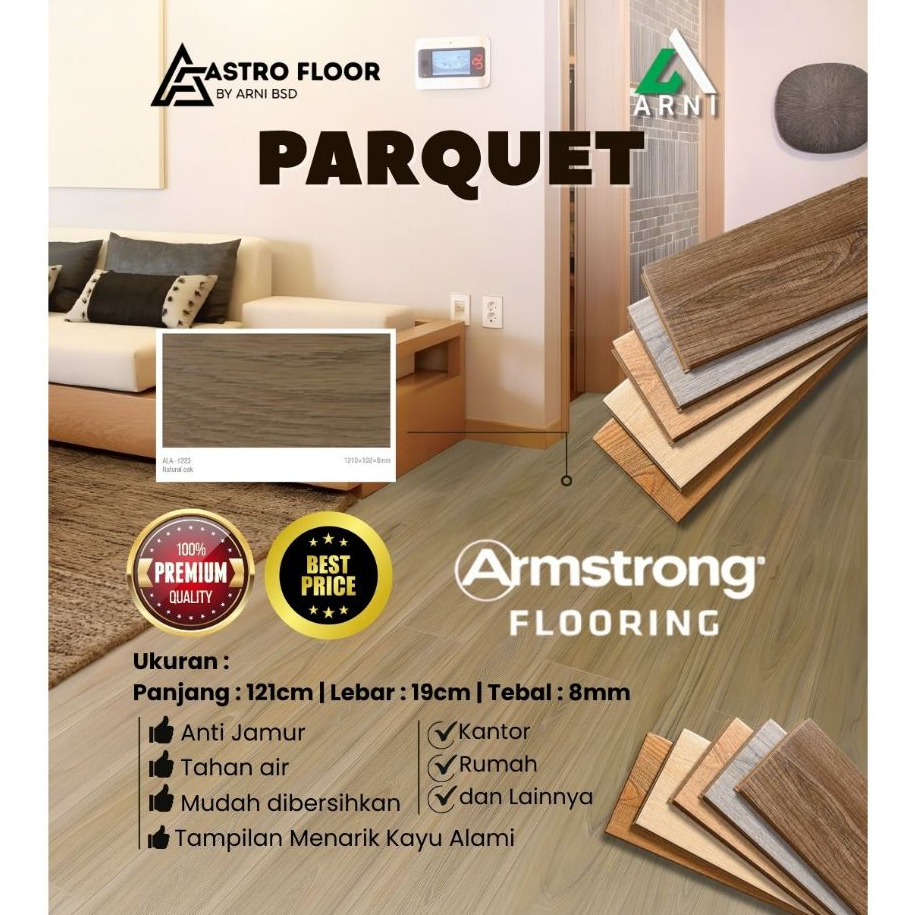 [ Armstrong ] Lantai Parket MDF Lantai Kayu Alami | Tahan Air & Anti Jamur