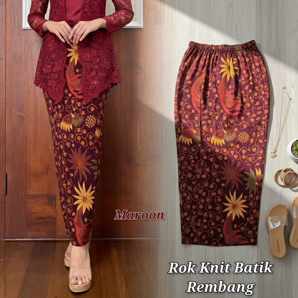 ROK KNIT STRETCH DIORAMA BATIK REMBANG | KAMEN JADI BATIK | ROK BATIK BALI | BAWAHAN KEBAYA | ROK SP