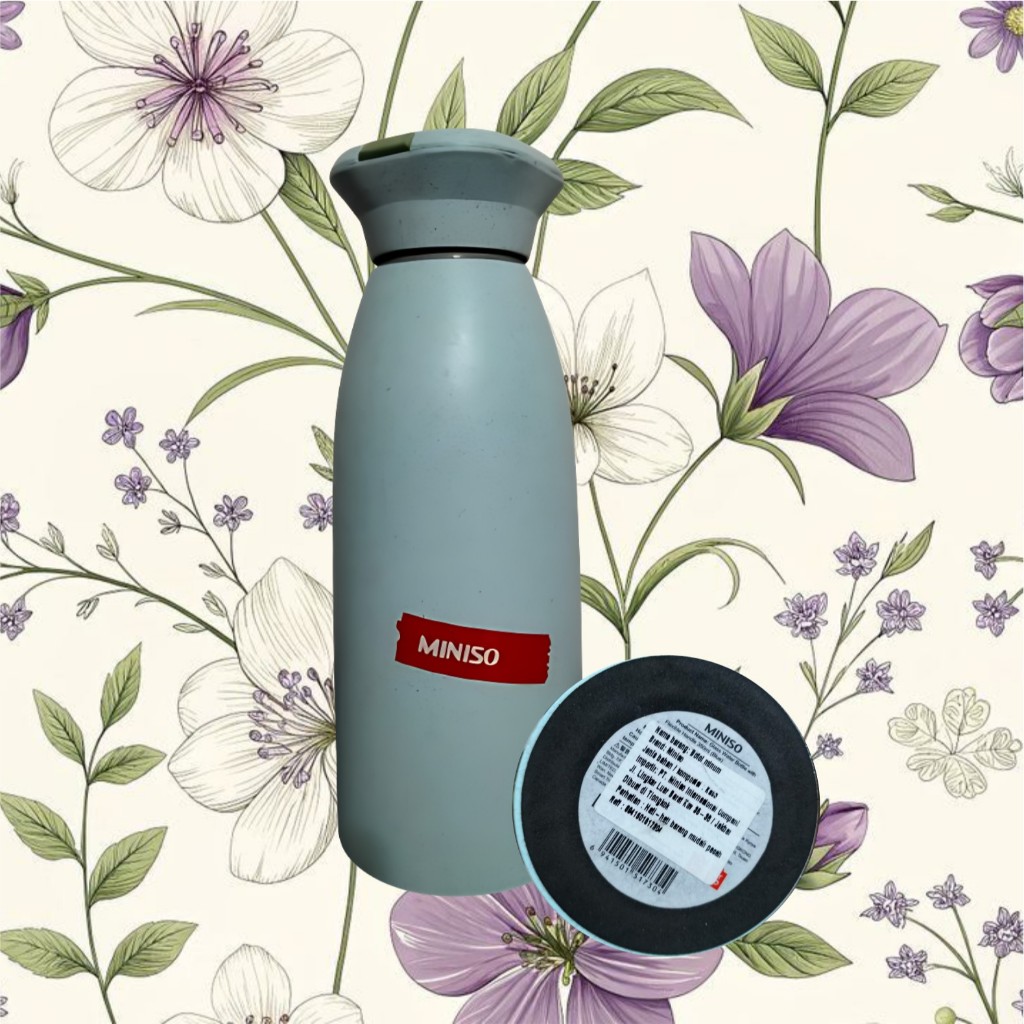 Miniso Botol Minum Kaca Biru 350 mL - Ready Stock [BACA DESKRIPSI]