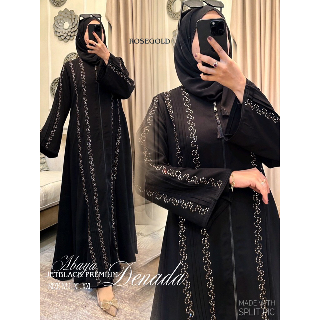 Abaya Black Premium Denada Elegant gamis hitam wanita muslim kekinian size M L XL jumbo XXL abaya um