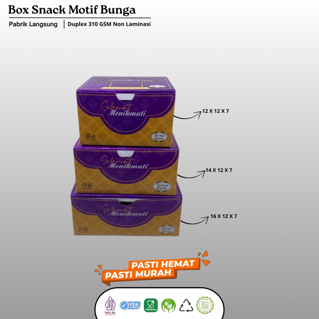 Dus Snack Kue Roti Makanan  12x12 / 12x14 / 12x16 / Snack Box Motif Ungu / Box Dus Kardus Snack Roti