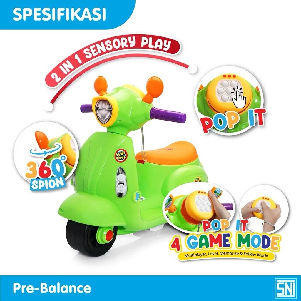MAINAN MOTOR TUNGGANG VESPA ANAK NOBI SHP4 RODA dengan Musik & Game/Mainan Motor Dorong Anak 4 Roda
