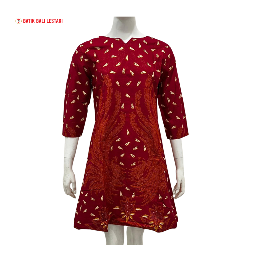 Batik Bali Lestari Midi Dress Wanita Merah Katun Prada (MV31)