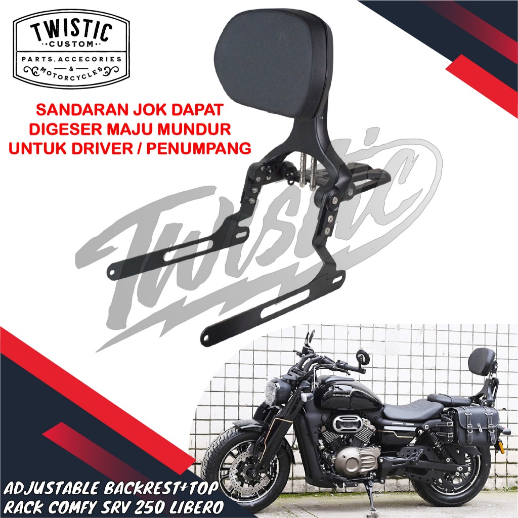 Adjustable Backrest Comfy Senderan Sandaran Jok + Top Rak Rack Bracket Tas Belakang PNP Motor QJMoto