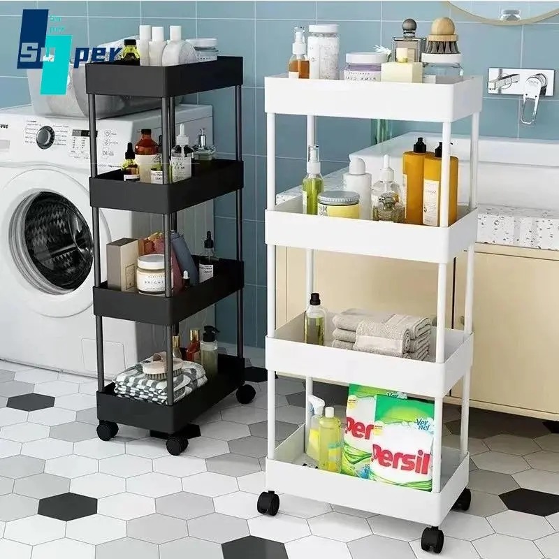 Rak Dapur Susun, Rak Troli 2-5 Tingkat, Rak Susun Plastik Serbaguna, Rak Buku Aesthethic, Rak Troli 