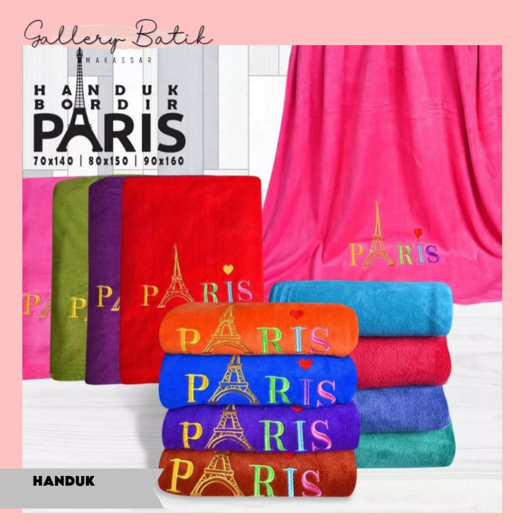 HANDUK DEWASA LEMBUT / HALUS / HANDUK JUMBO TERMURAH MAKASSAR MOTIF PARIS [[Gallery Batik Makassar]]