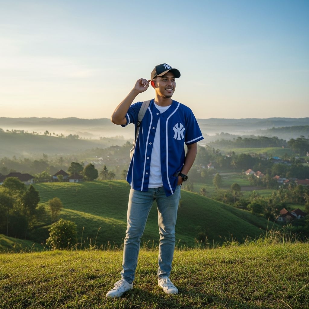 Cod Baju Baseball Jersey Baseball Pria NY biru