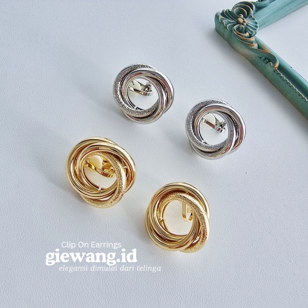 Anting Jepit Tanpa Tindik Wanita Knot Simpul Emas Perak Premium Clip On Earrings Korea Style