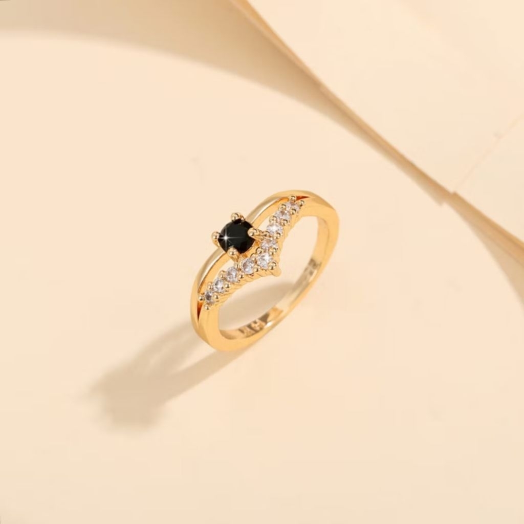 Cincin Wanita Emas Permata Mute Hitam Xuping Anti Karat