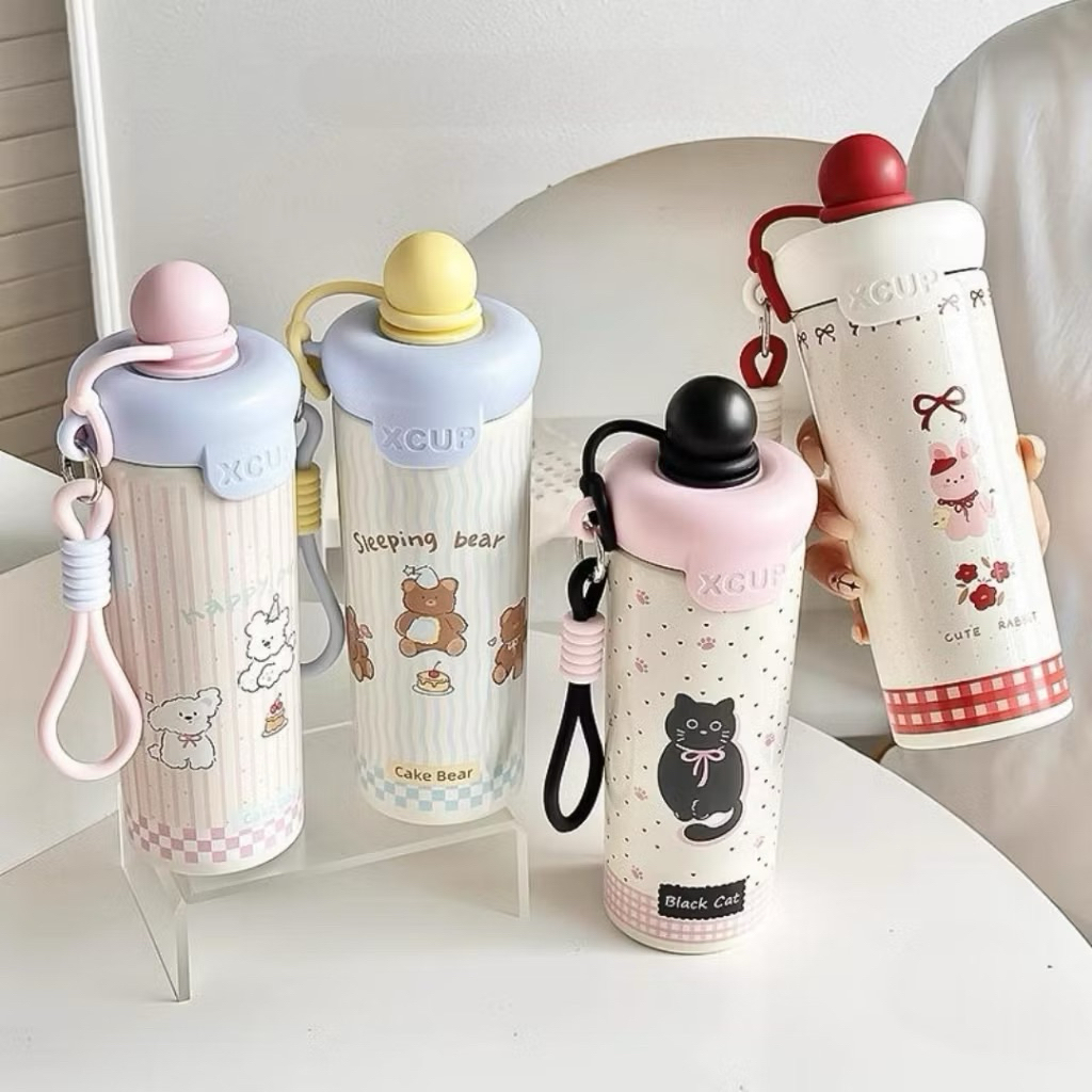 Tumbler Botol Minum Aesthetic Lucu 650ML Anti Tumpah Tahan Panas Dan Dingin Bahan Stainless Steel Su